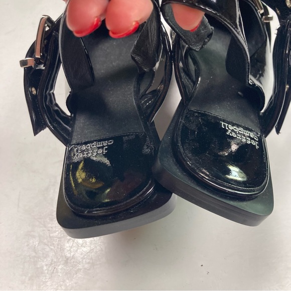 NWOT JEFFREY CAMPBELL Deb Patent Black Studded Pointed Toe Buckle Sandal Flat - Picture 6 of 9
